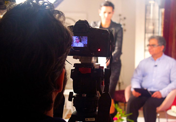 Martine & Deepak on the Just Capital set at AT ABC Home's Deepak Homebase getting ready to shoot another show.